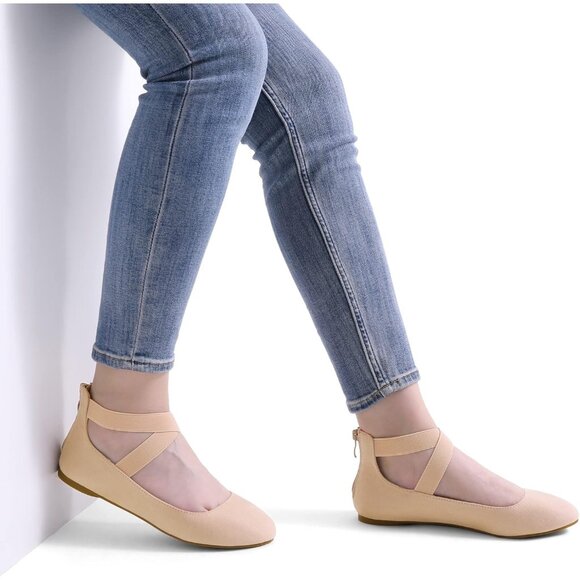 Dream Pairs Women Nude Faux Suede Flats Comfortable Elastic Ankle Straps Shoes - Picture 4 of 7